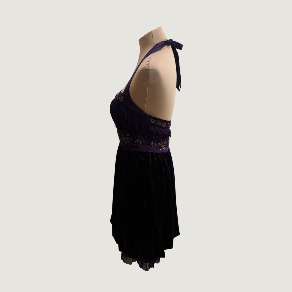 Sue Wong Nocturne Purple Velvet Silk Halter Mini Dress Beaded Y2K Whimsigoth 4 - Picture 6 of 13